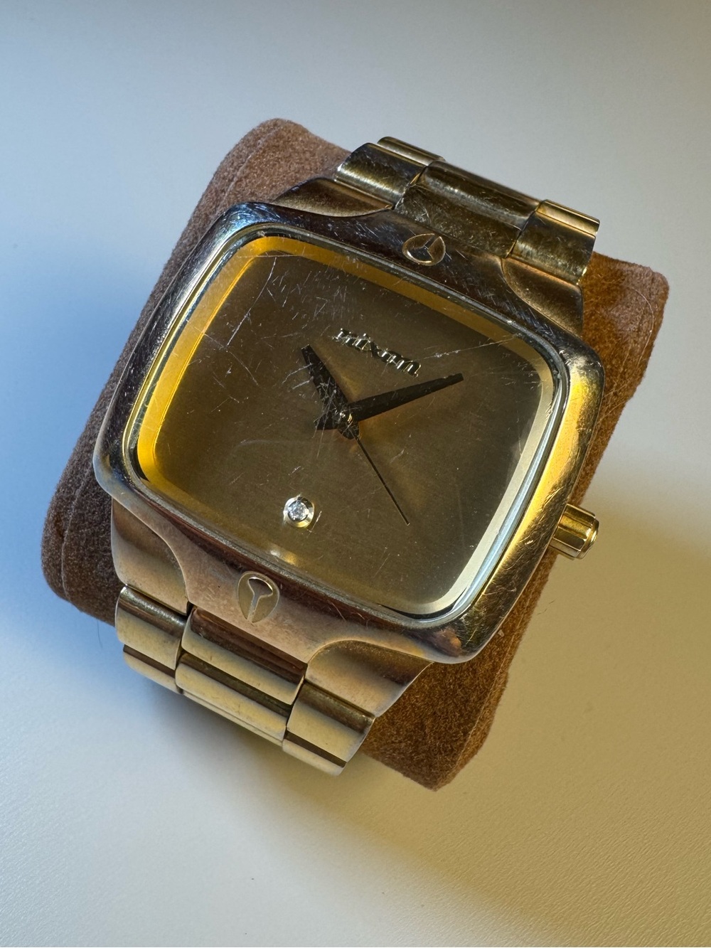 Nixon “The Player” Gold-Tone Square Dial Men's Bracelet Watch w/ real diamond.